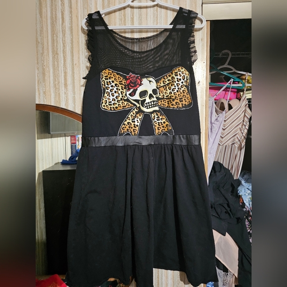 Lucky Thirteen Brand Dress with Leopard Bow and Skeleton - Picture 1 of 3